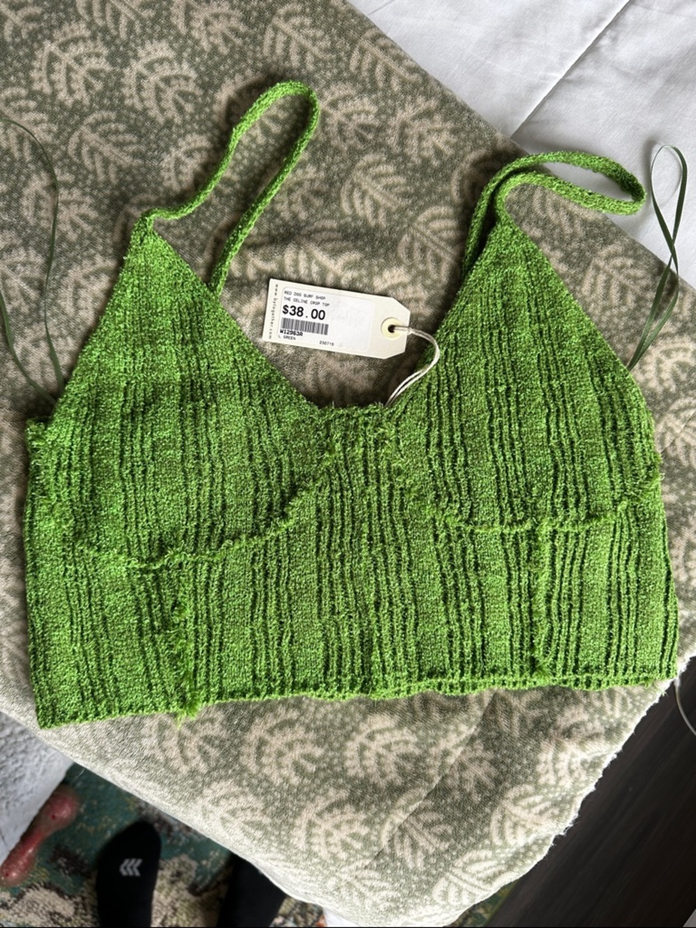Green Knit Bralette Crop Top